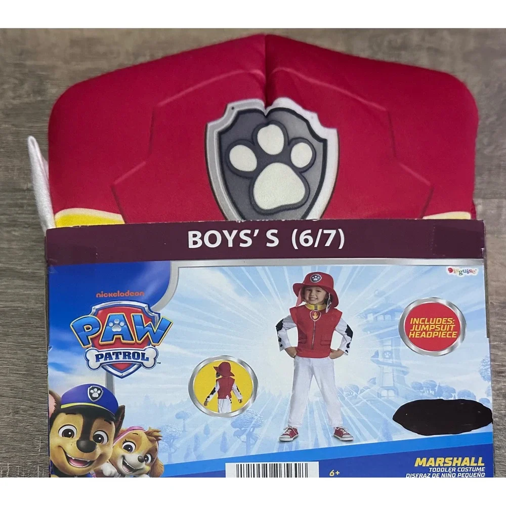 Paw Patrol Marshall Halloween Costume Boys Small 6/7 Jumpsuit & Headpiece NWT